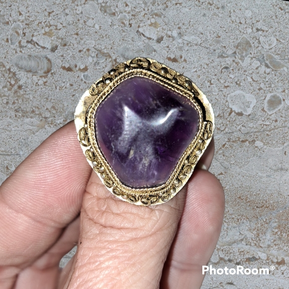 Vintage Chinese Silver and Amethyst Statement Ring - Picture 3 of 9